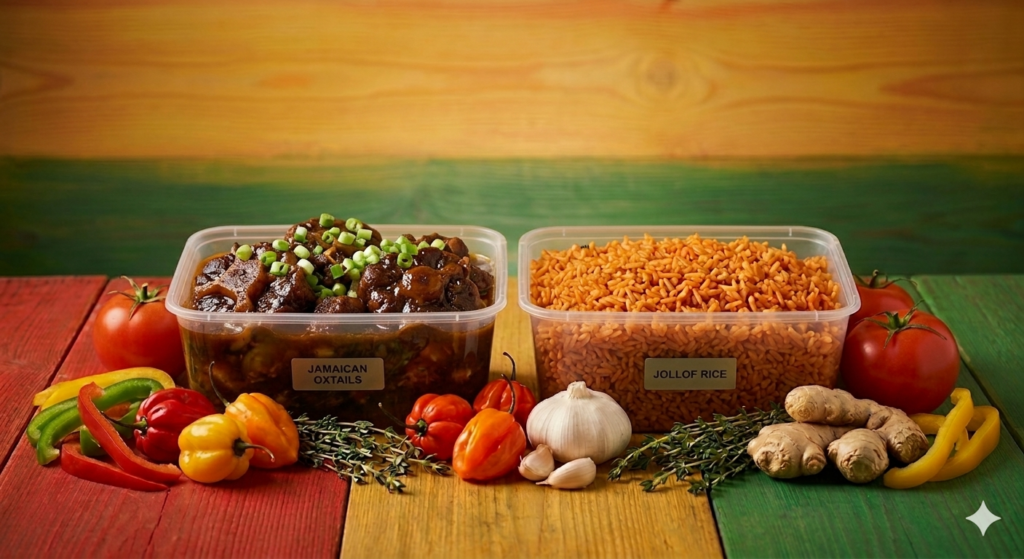 jamaican oxtail with jollof rice frozen meal 500ml uk delivery