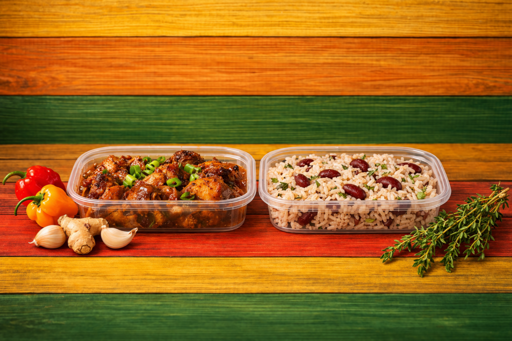 Jamaican rice and peas with chicken frozen meal medium portion UK delivery