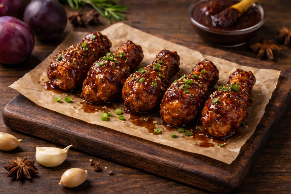 PLUM glazed jerk wings